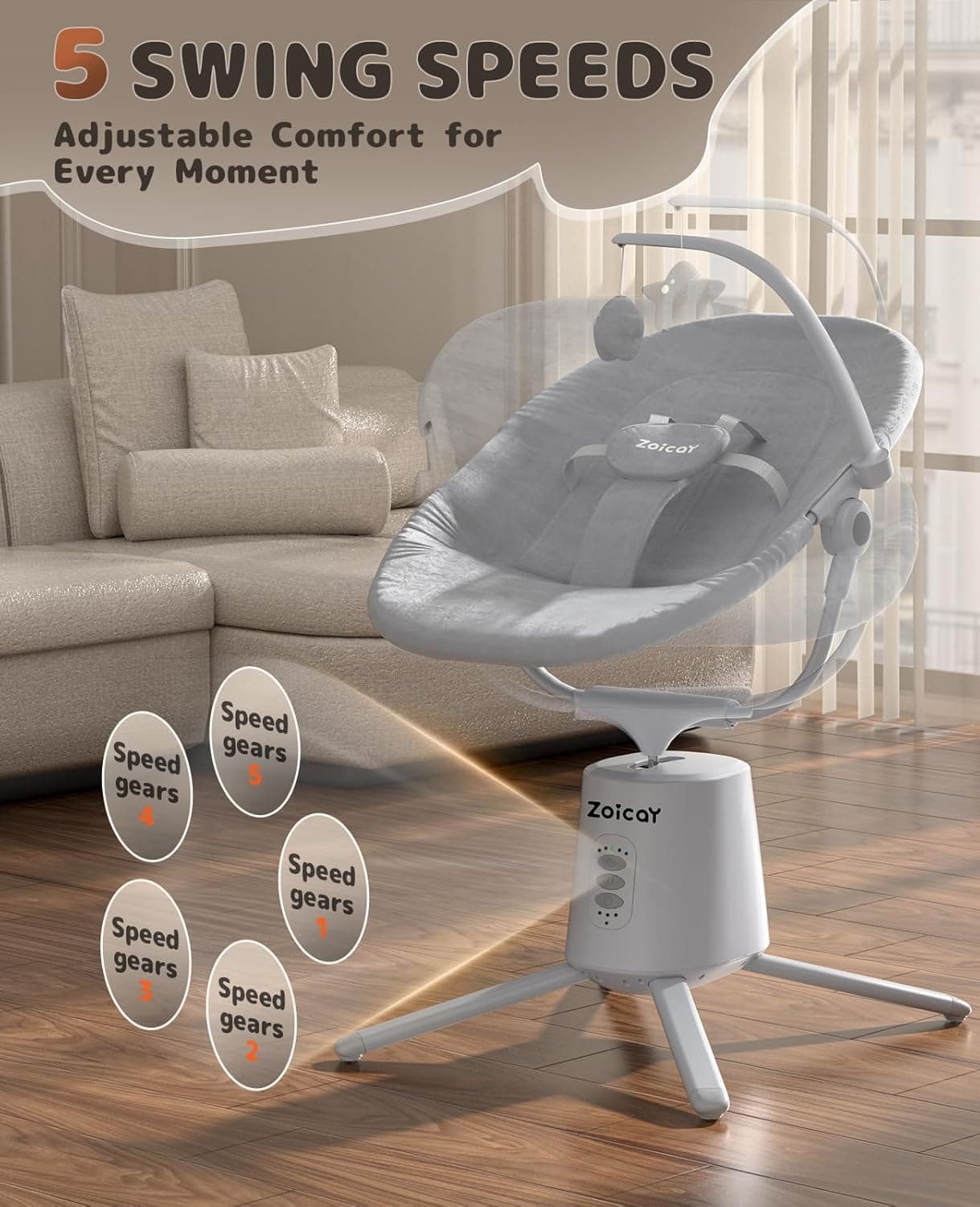 Baby Swing,Baby Swings For Infants With 3 Modes & 5 Speeds BT Enabled App & Remote Control, Electric Swing 6 Melodies And 3 Timer Setting