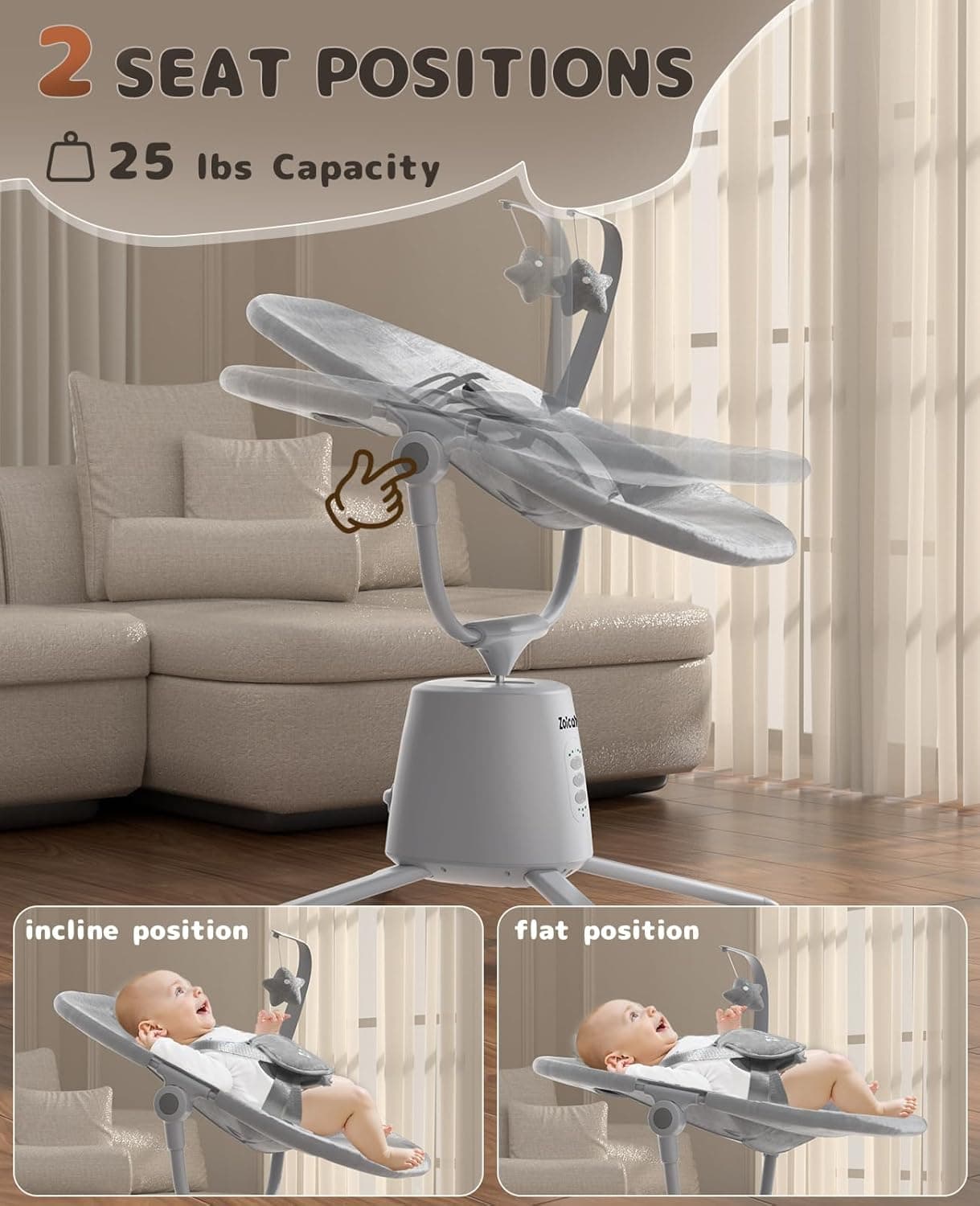 Baby Swing,Baby Swings For Infants With 3 Modes & 5 Speeds BT Enabled App & Remote Control, Electric Swing 6 Melodies And 3 Timer Setting
