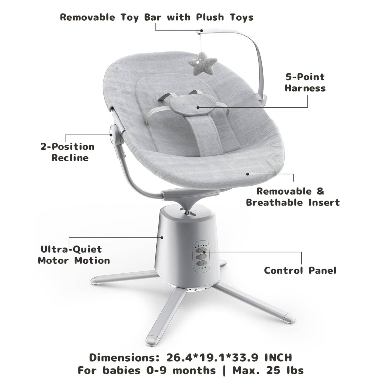 Baby Swing,Baby Swings For Infants With 3 Modes & 5 Speeds BT Enabled App & Remote Control, Electric Swing 6 Melodies And 3 Timer Setting