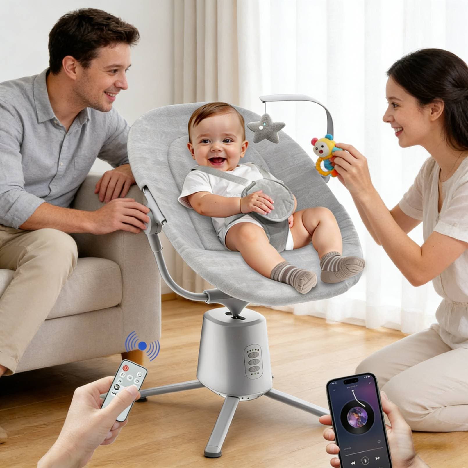 Baby Swing,Baby Swings For Infants With 3 Modes & 5 Speeds BT Enabled App & Remote Control, Electric Swing 6 Melodies And 3 Timer Setting