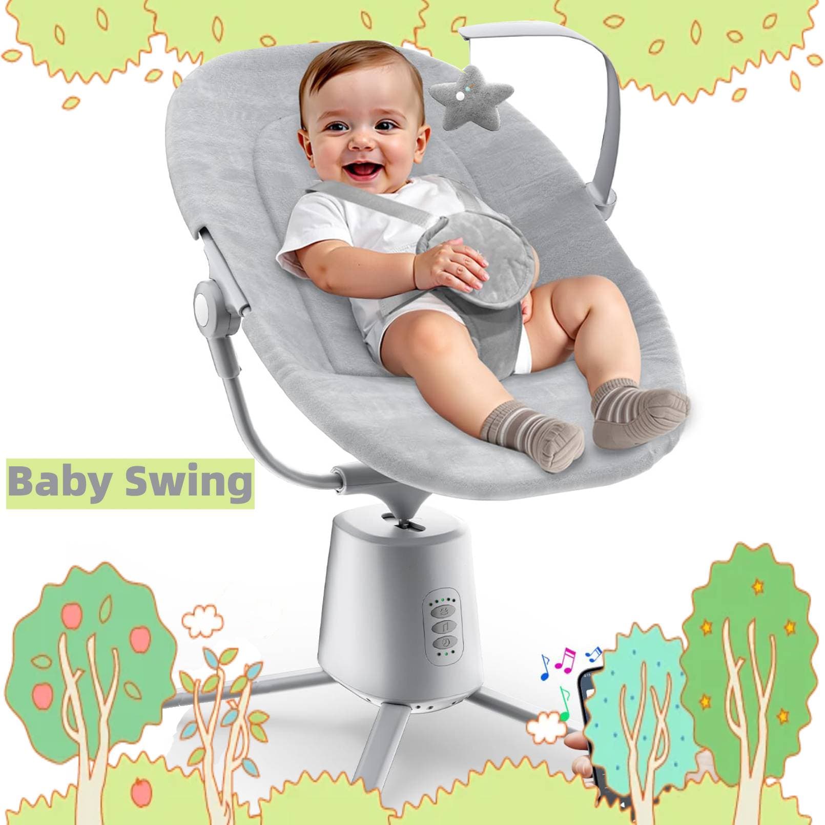 Baby Swing,Baby Swings For Infants With 3 Modes & 5 Speeds BT Enabled App & Remote Control, Electric Swing 6 Melodies And 3 Timer Setting